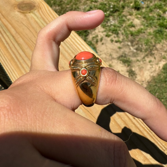 Vintage 14k fp gold coral moghul style cocktail ring size 7 - Picture 4 of 7